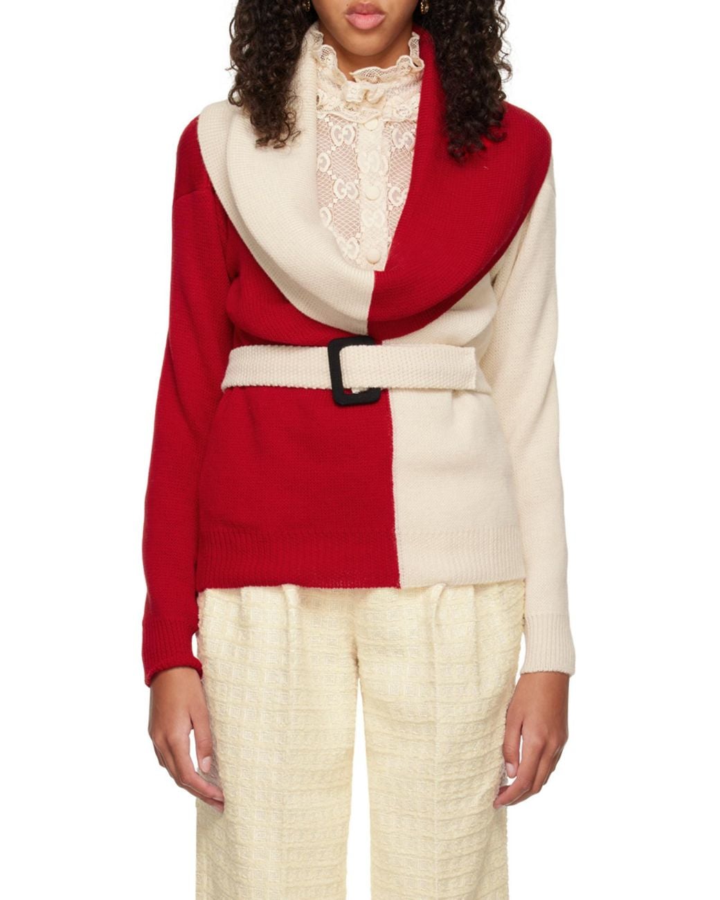 Gucci Red Long Sleeved Two-Toned Jumper