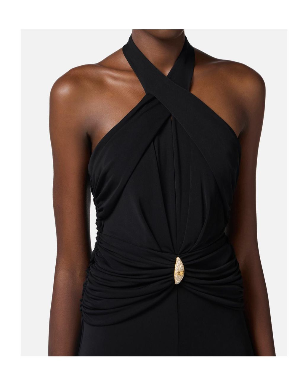 Elisabetta Franchi Black Crossover Gathered Sleeveless Dress