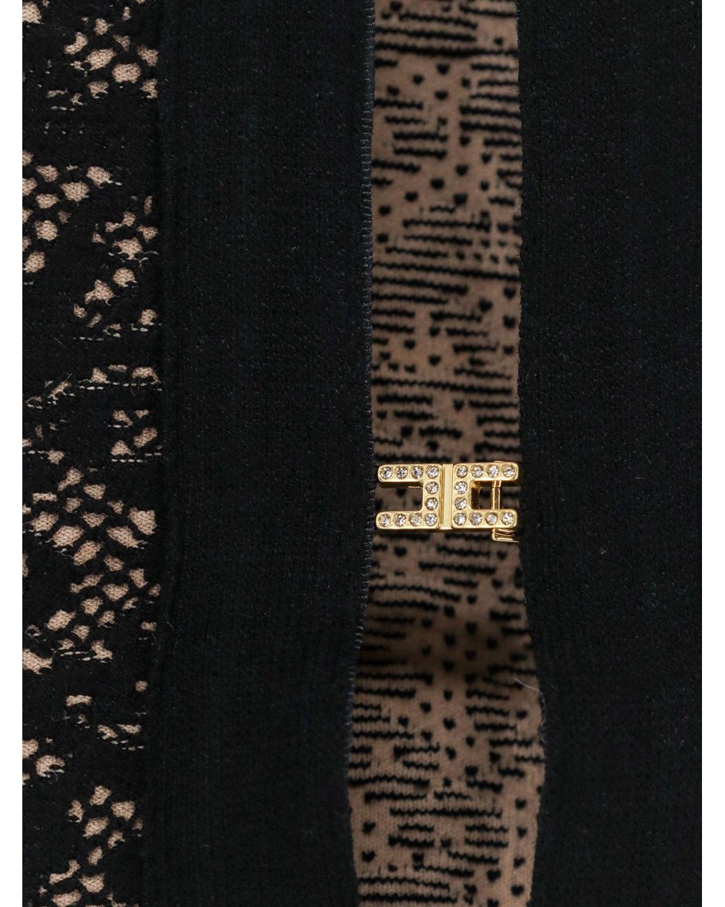 Elisabetta Franchi Black Lace-Pattern Logo-Plaque Crewneck Cardigan