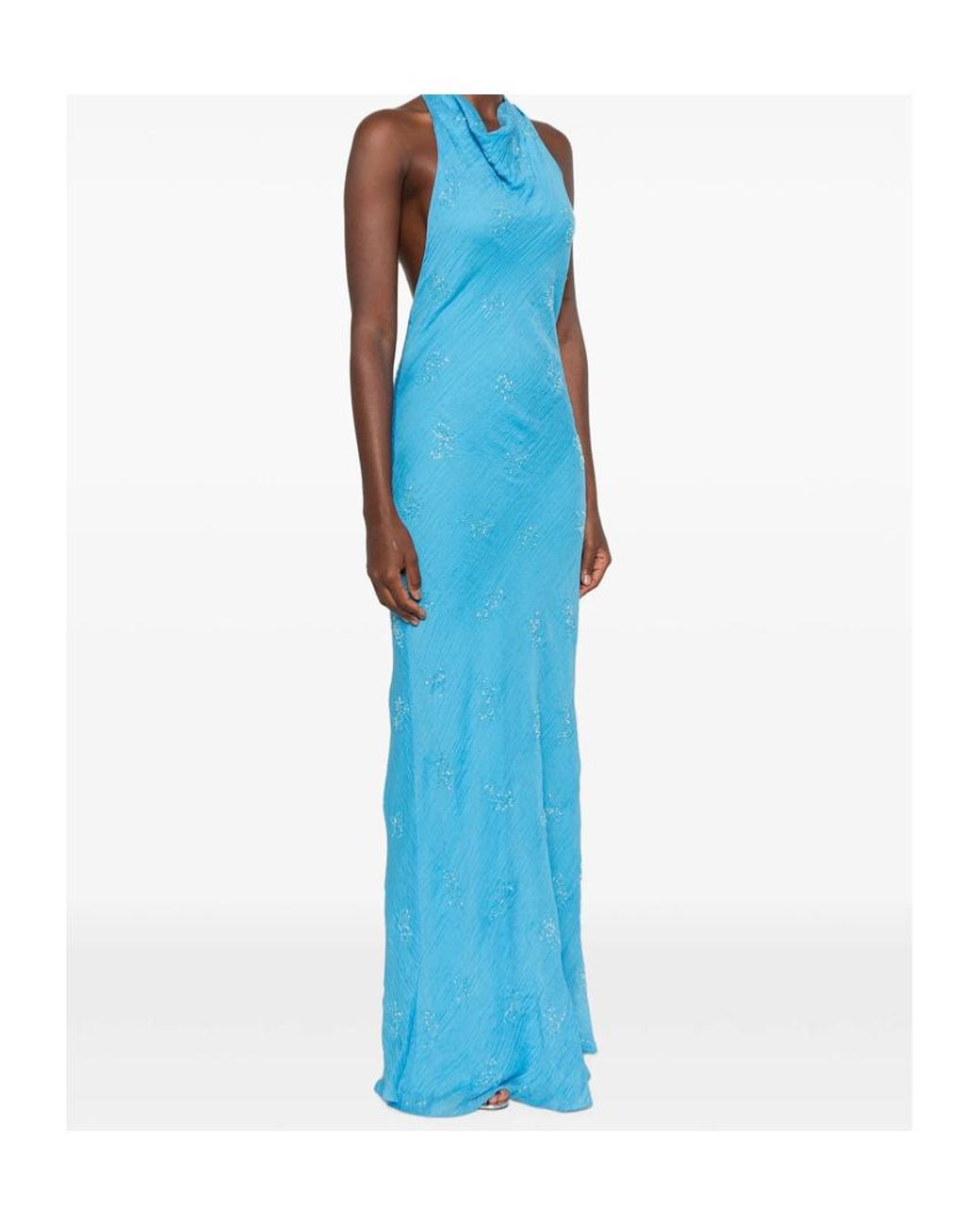 Staud Blue Roselle Beaded Halterneck Maxi Dress