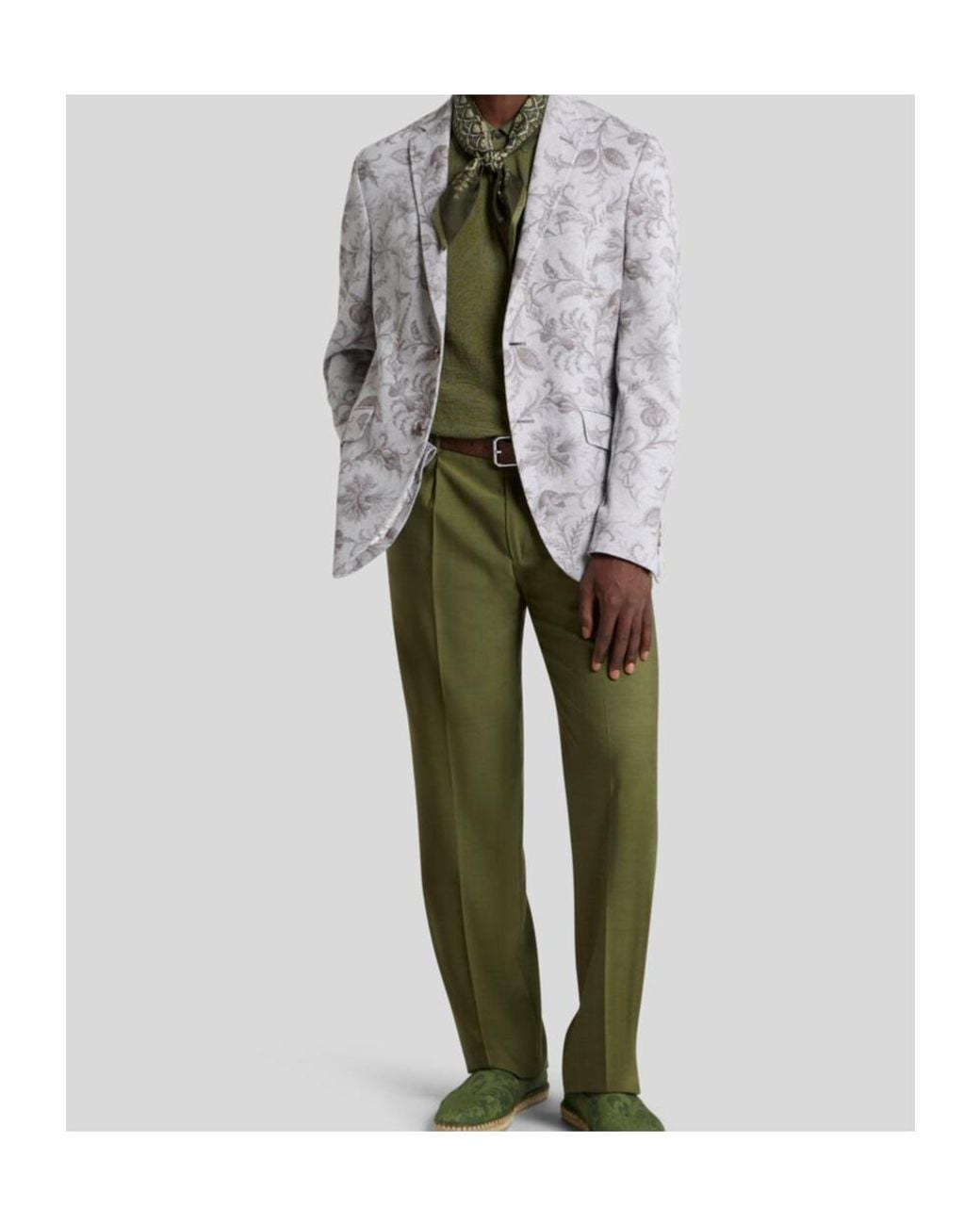 Etro Green Floral Paisley Motif Knit Polo Shirt for men