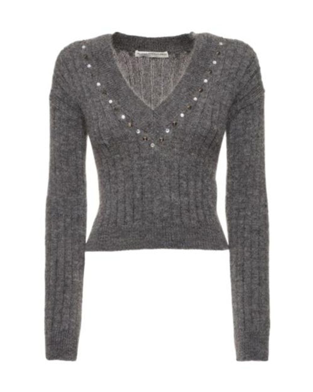 Alessandra Rich Gray Ribbed Long-Sleeve Sweater