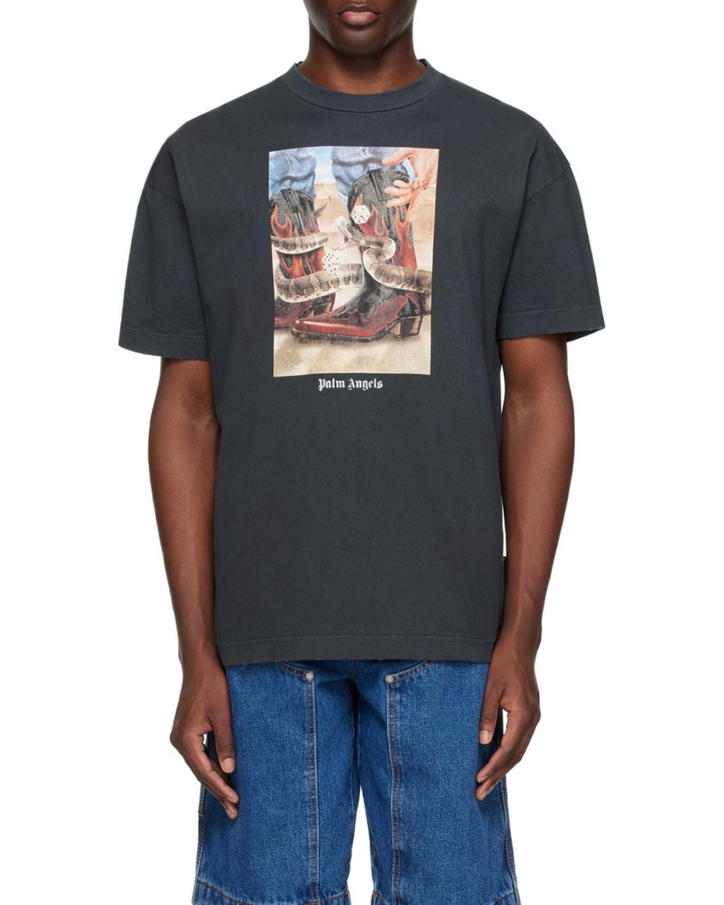 Palm Angels Black T-Shirt With Western Print for men