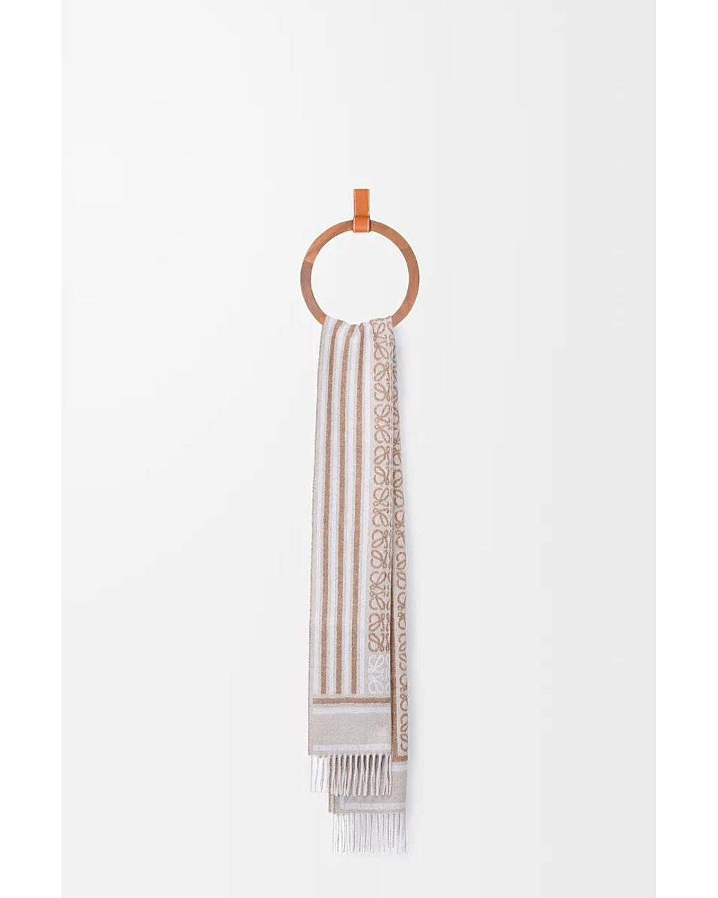 Loewe White Anagram Jacquard Fringed Scarf