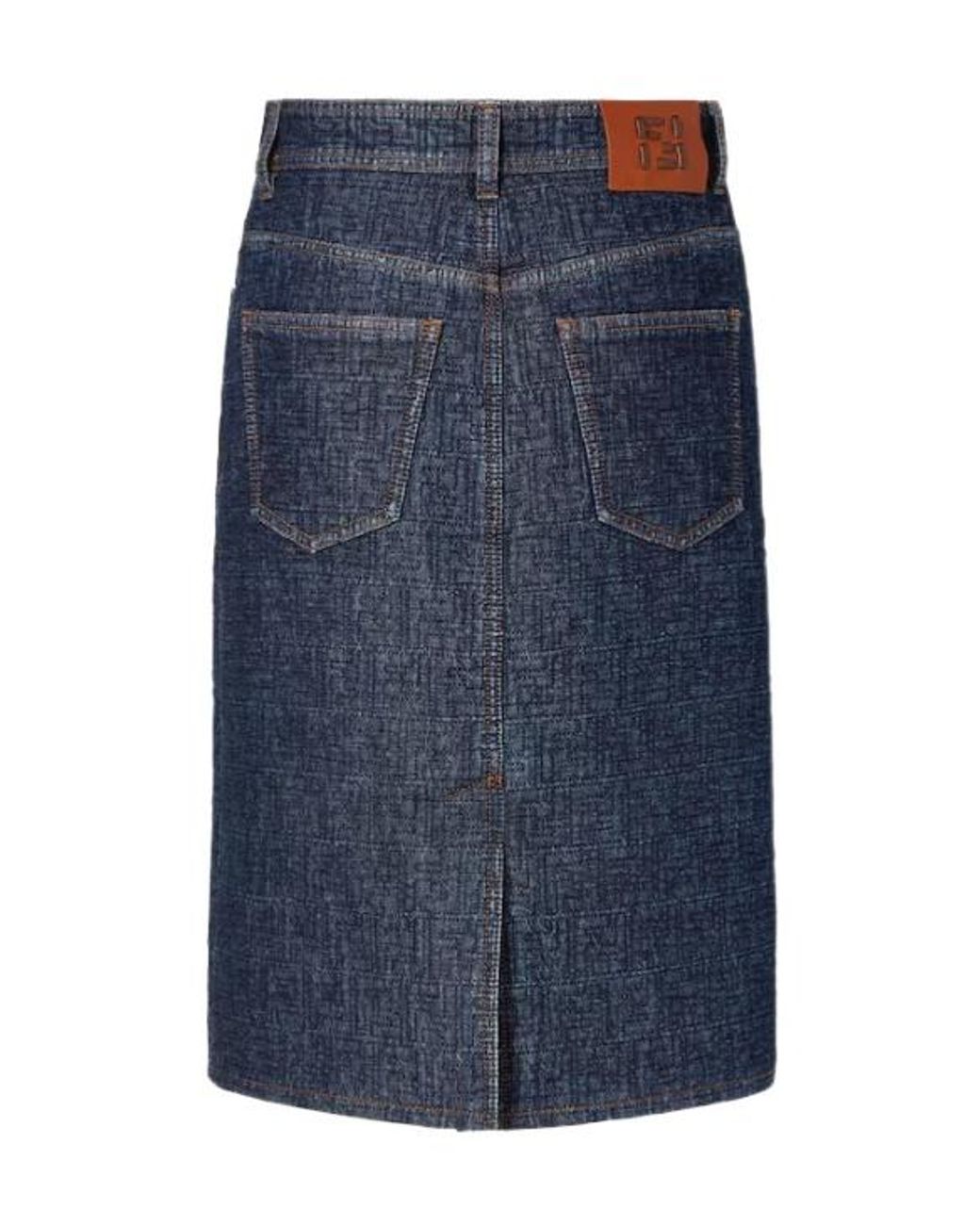 Fendi Blue Ff Jacquard Denim Midi Skirt