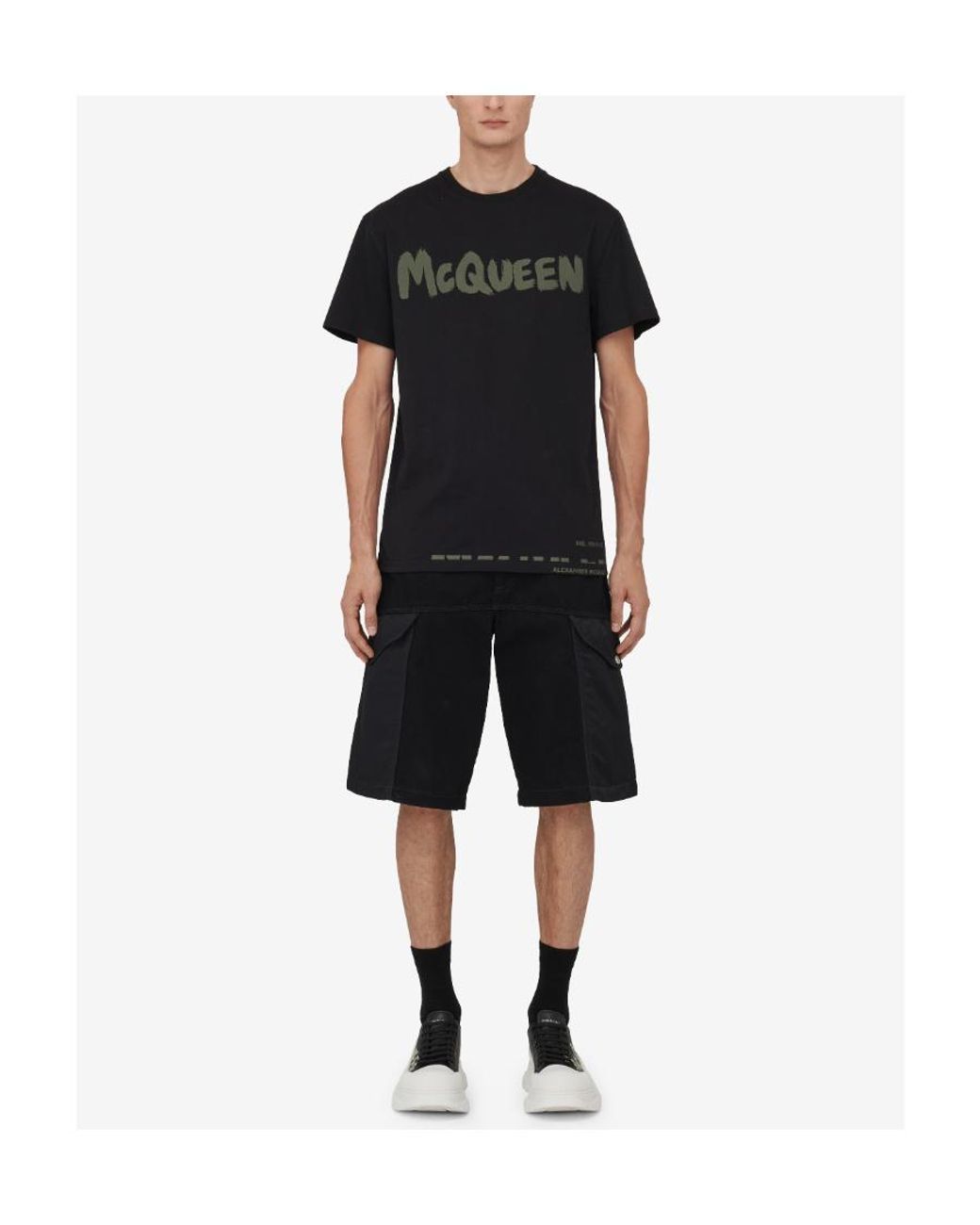 【Alexander McQueen】HYBRID DENIM SHORTS◆774968QYAAC ALEXANDER MCQUEEN: Hybrid denim cargo shorts - Black