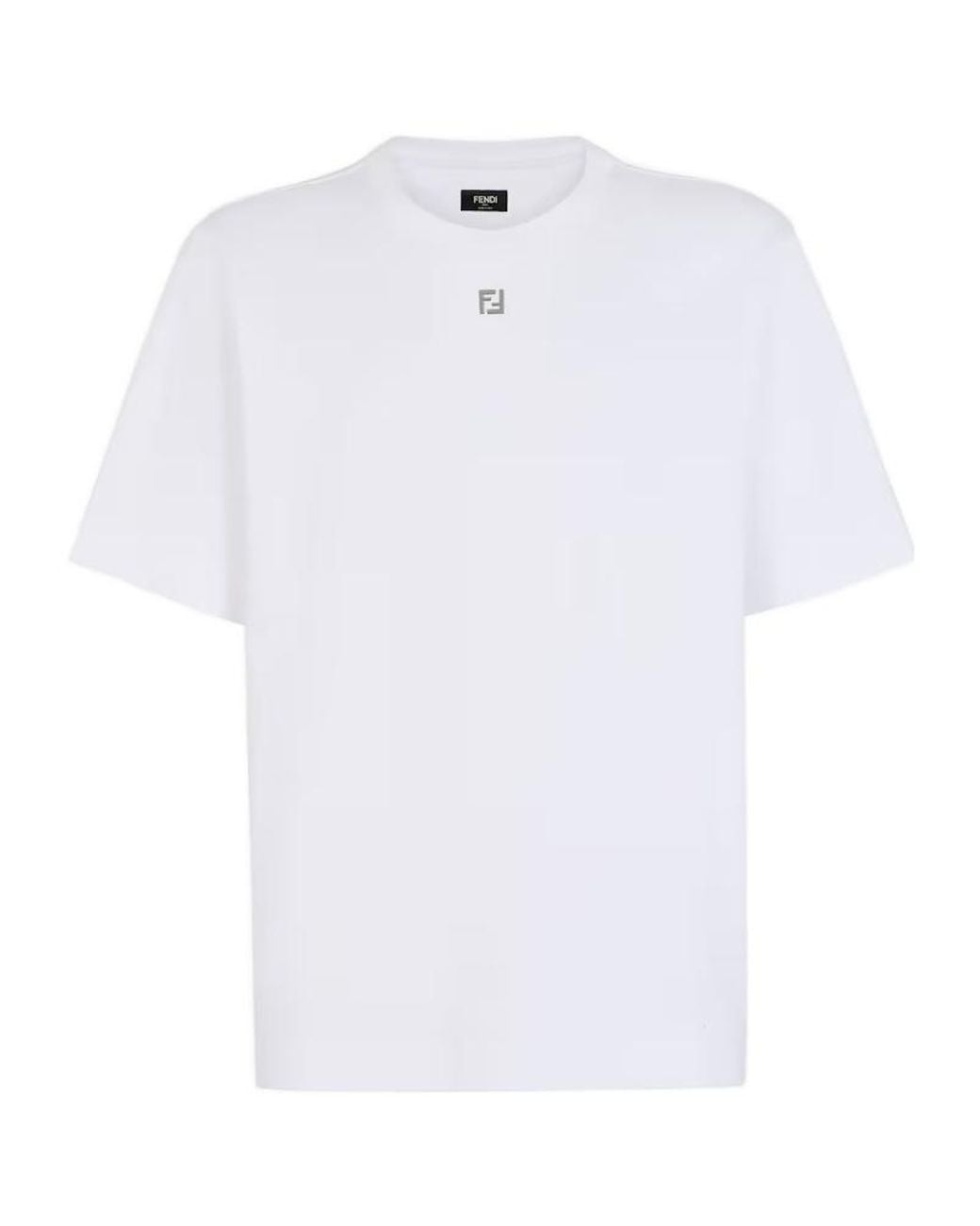 Fendi White Ff Plaque Crewneck T-Shirt for men