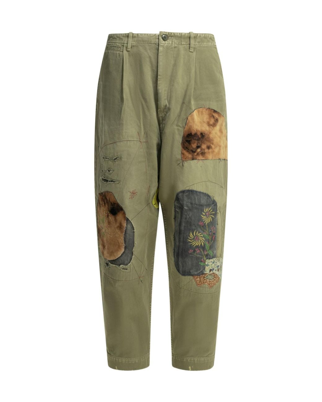 Kapital Green Katsuragi Patchwork Embroidered Tailored Trousers for men
