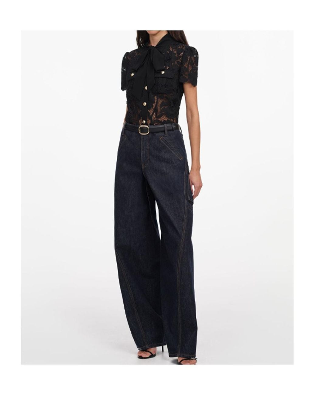 Self-Portrait Black Lace Tie Neck Top