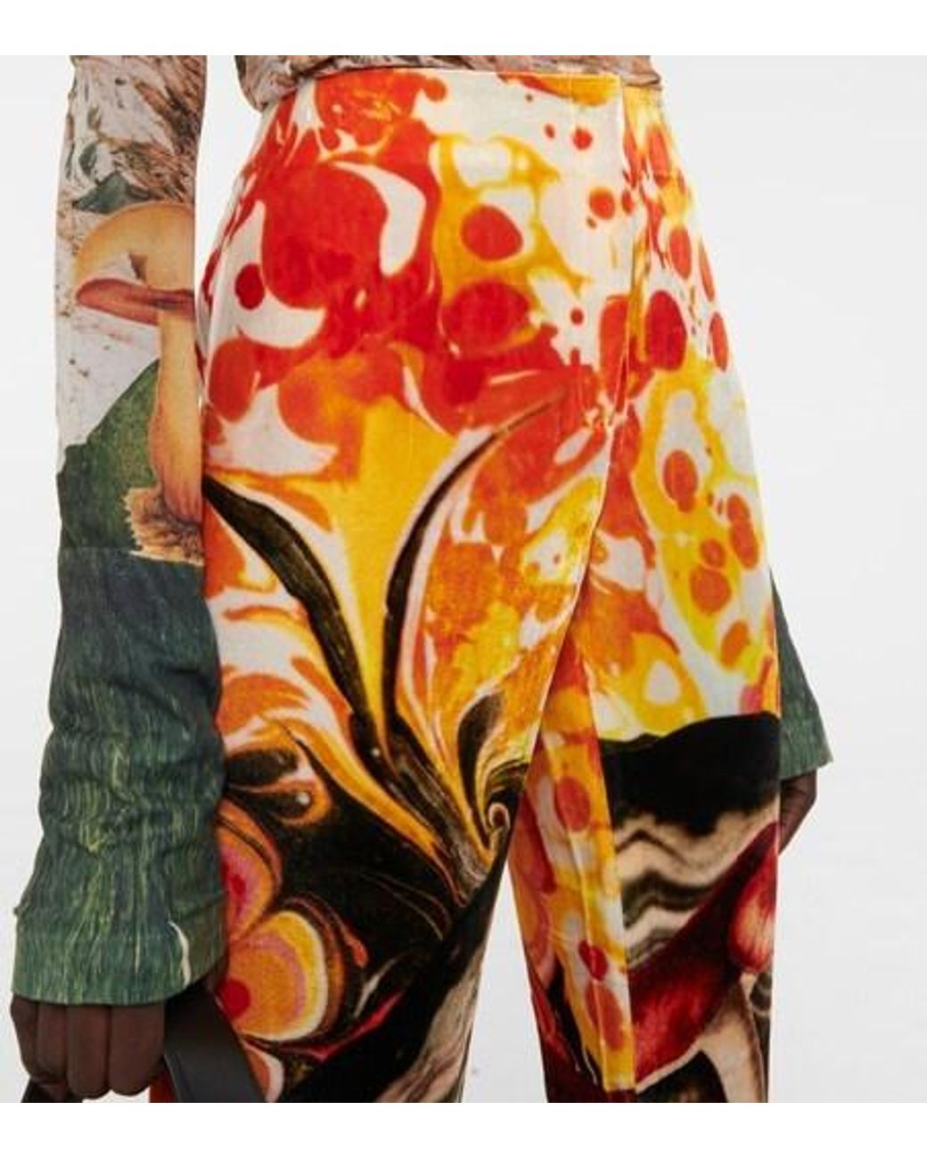 Acne Orange Velvet High-Rise Flared Printed Pants