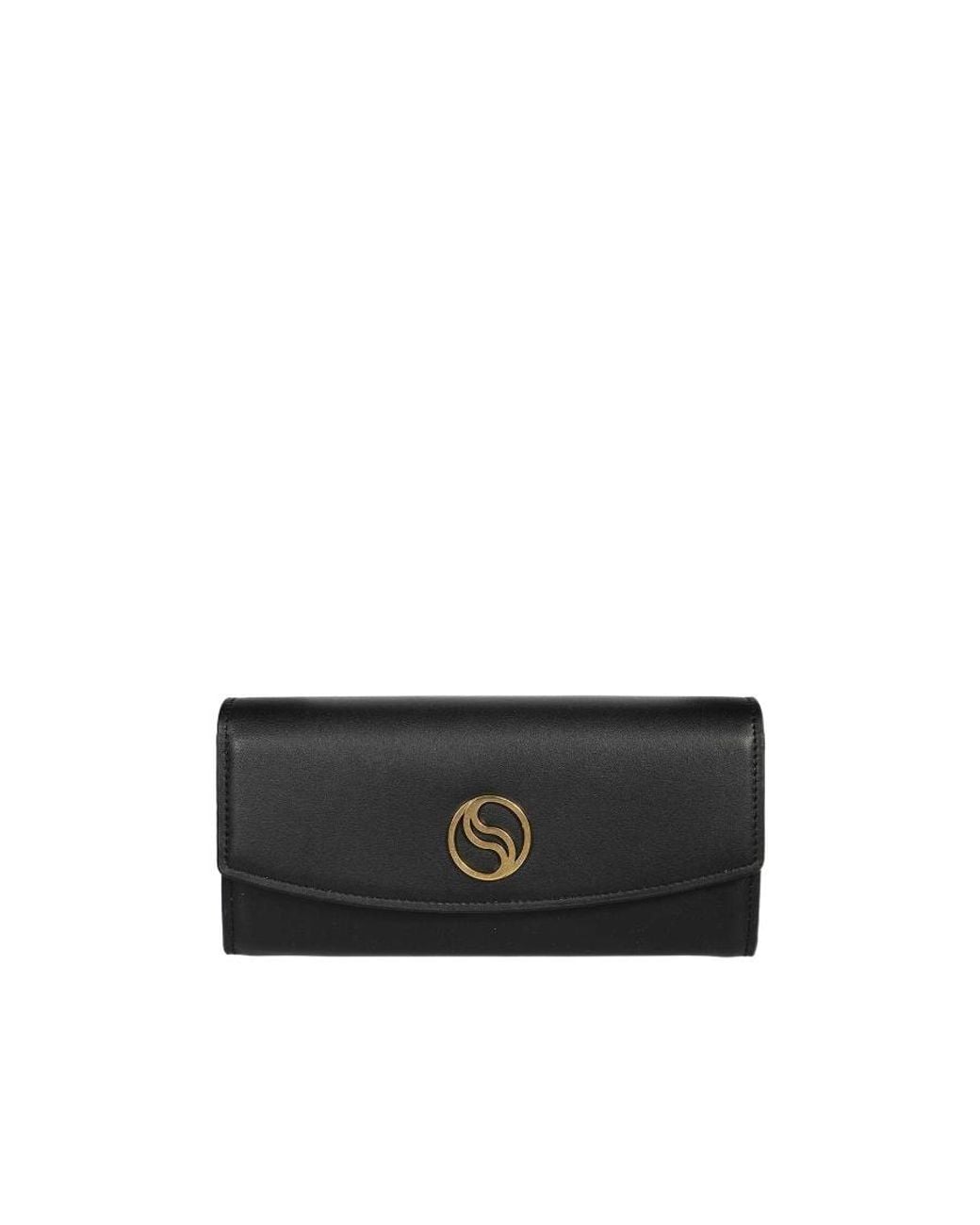 Stella McCartney Black Logo-Plaque Zip-Up Purse