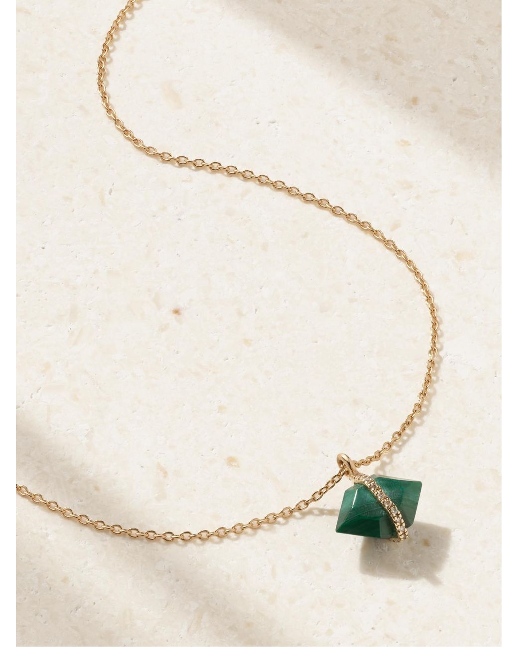 Melissa Joy Manning White 14-Karat Recycled, Malachite And Herkimer Diamond Necklace