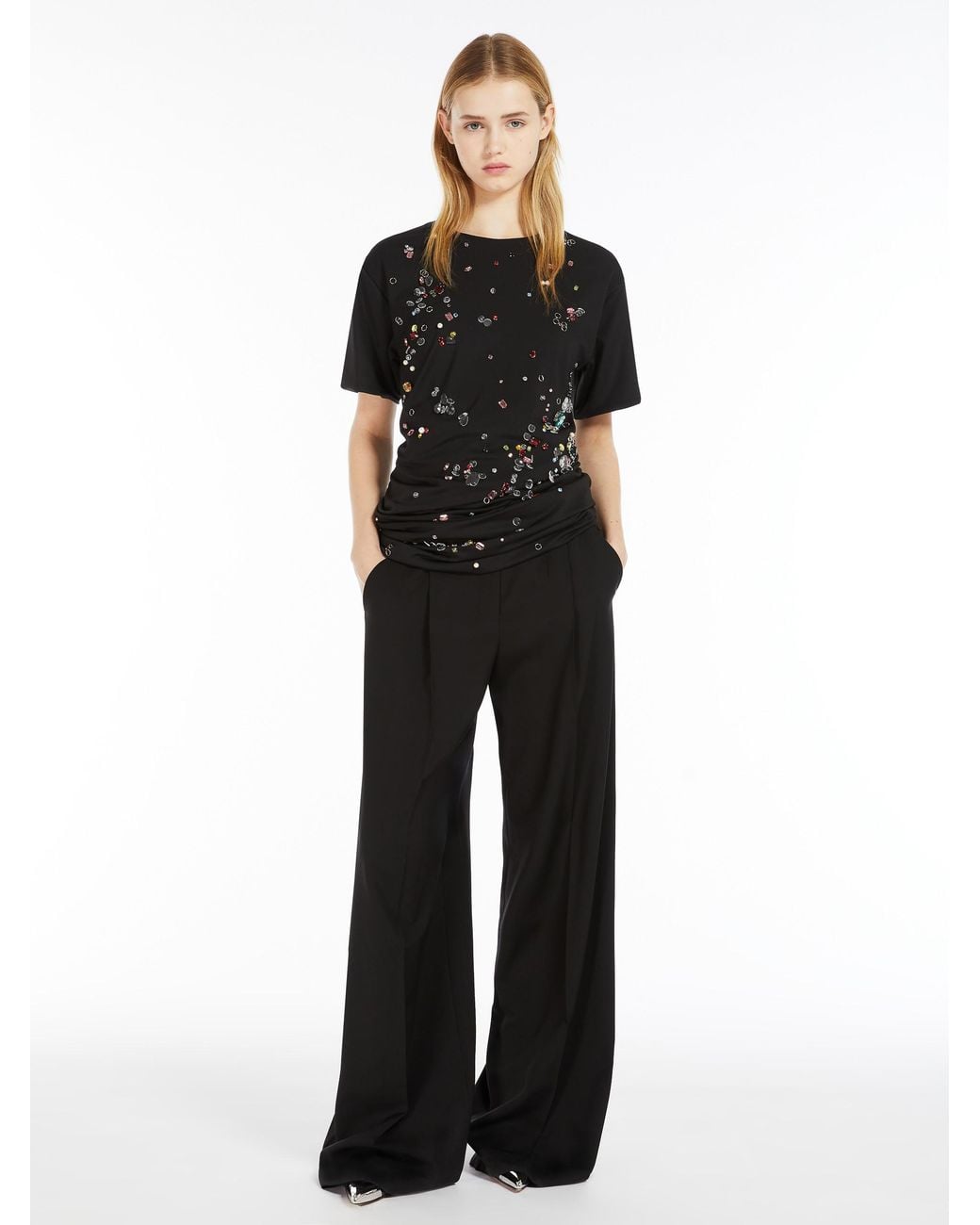 Sportmax Black Vela Wide Leg Pants