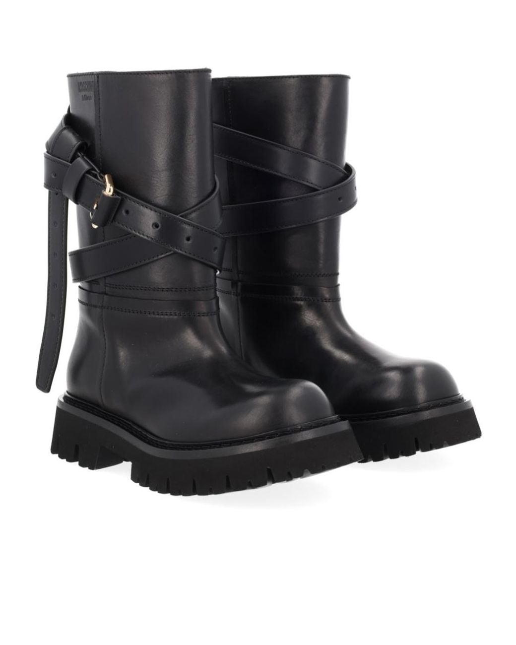 Moschino Black Buckle Ankle Boots