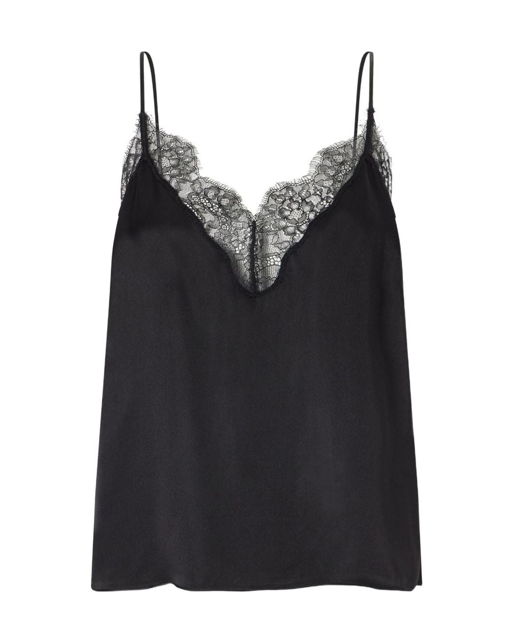Anine Bing Black Lace-Trimmed Silk-Blend Satin Top