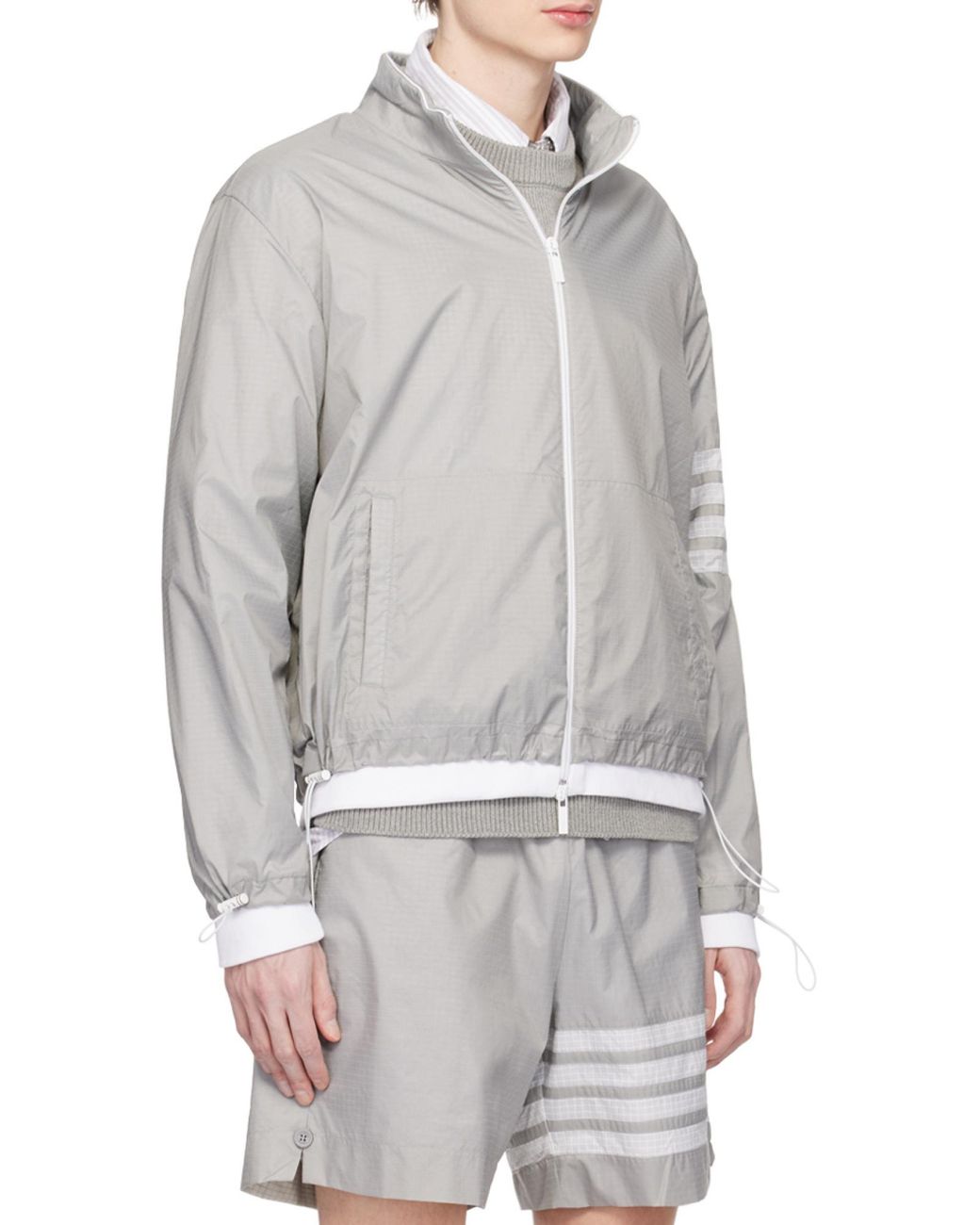 Thom Browne Gray 4-Bar Zipped Ripstop Jacket for men