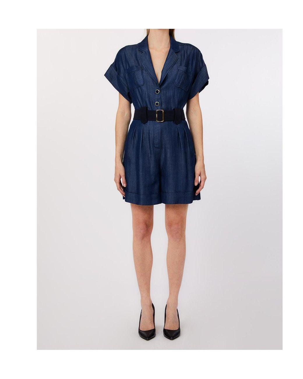Liu Jo Blue Belted Shirt Jumpsuit