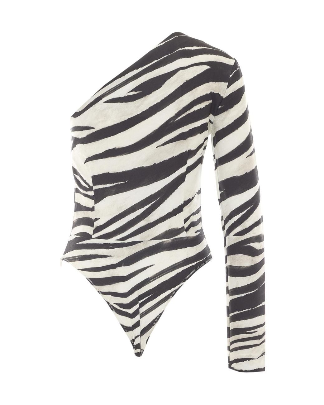 Patrizia Pepe White One-Shoulder Zebra-Print Bodysuit