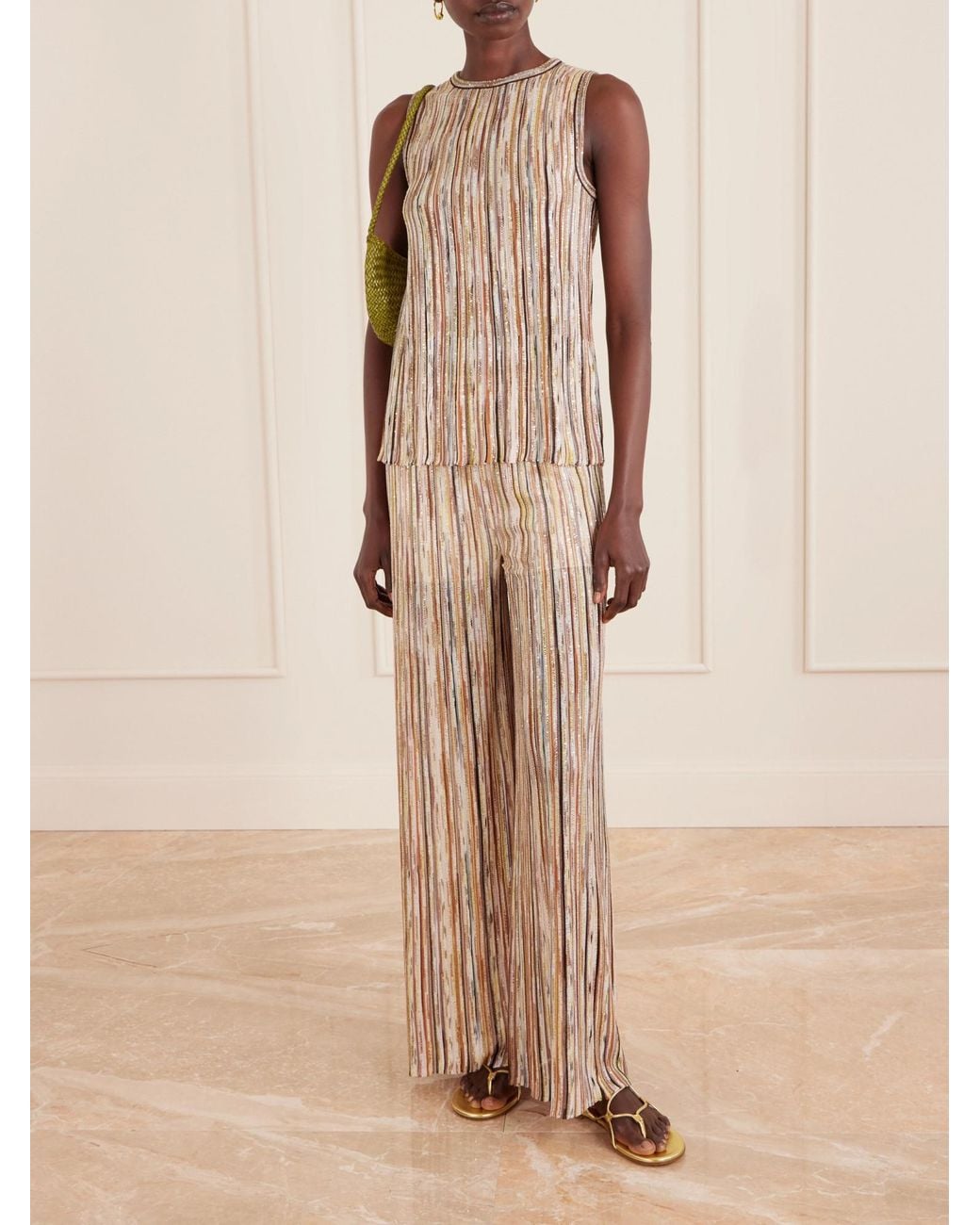 Missoni Natural Embellished Metallic Crochet-Knit Wide-Leg Pants