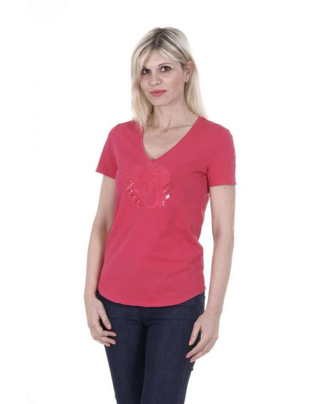 Armani Jeans Pink Small V-Collar T-Shirt