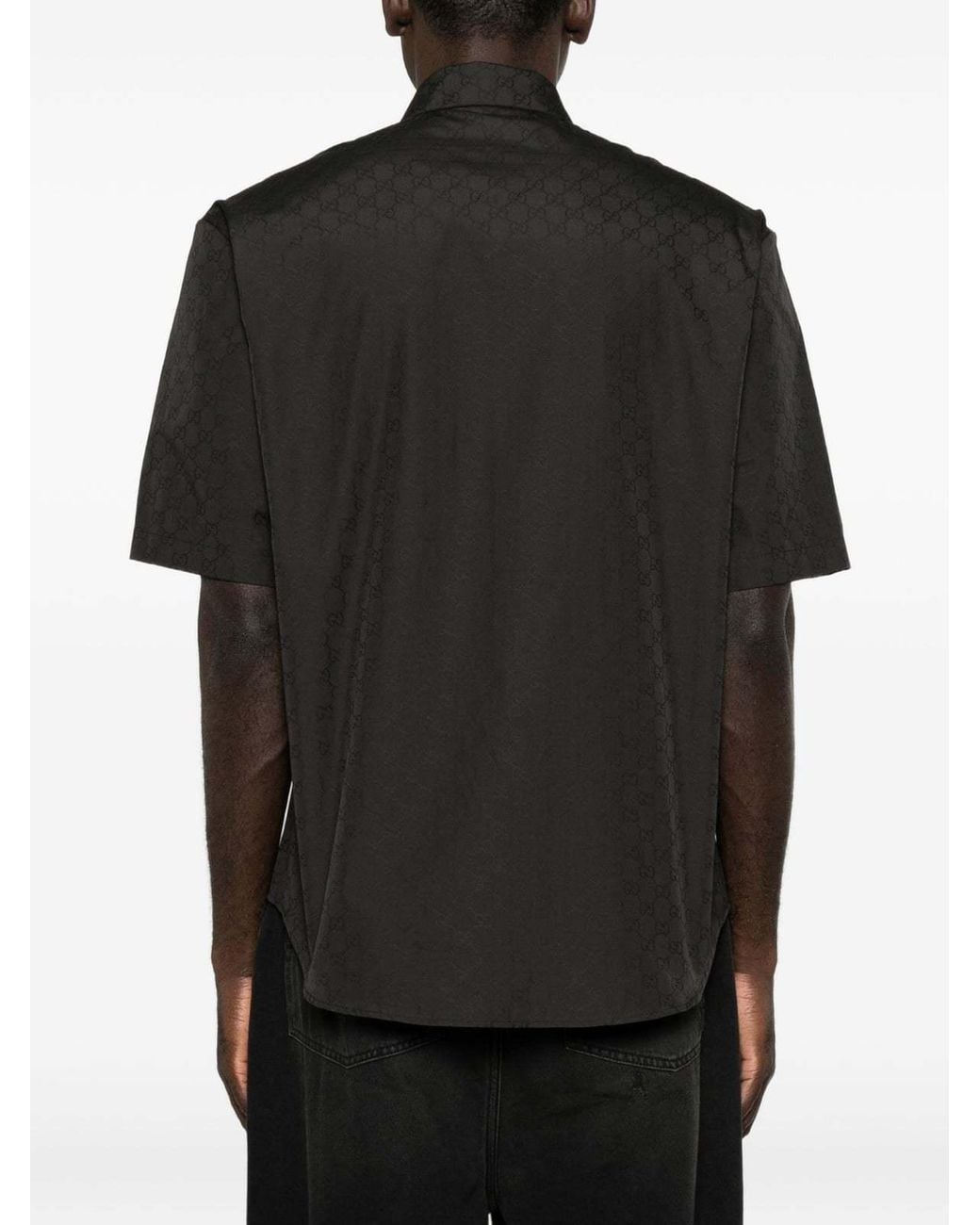 Gucci Black Gg Cotton Poplin Zip Shirt for men