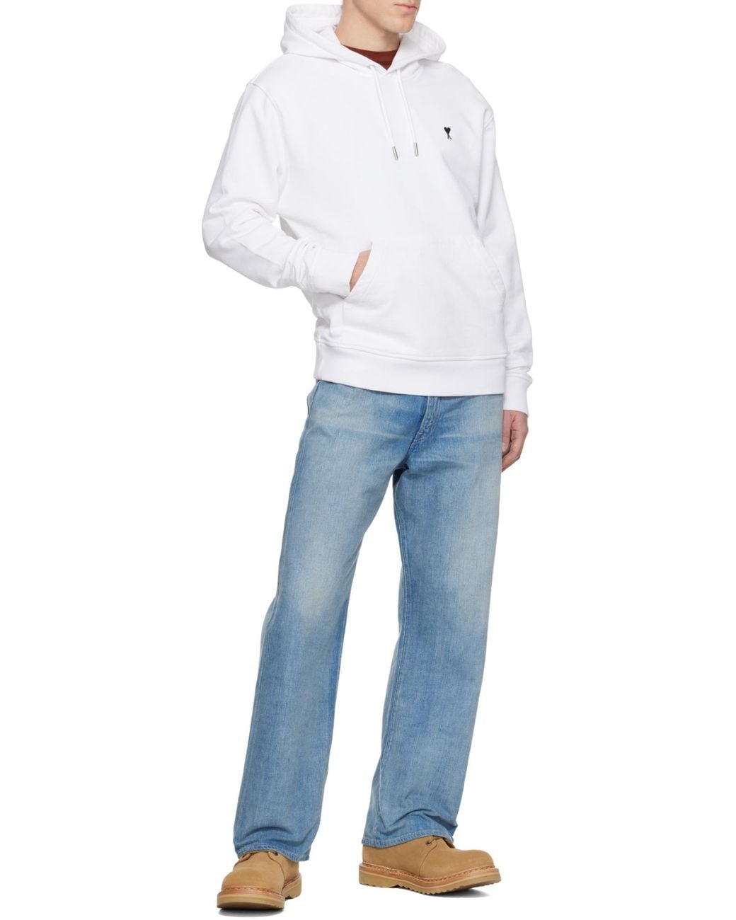 AMI White Contrasted "Ami De Coeur" Hoodie for men