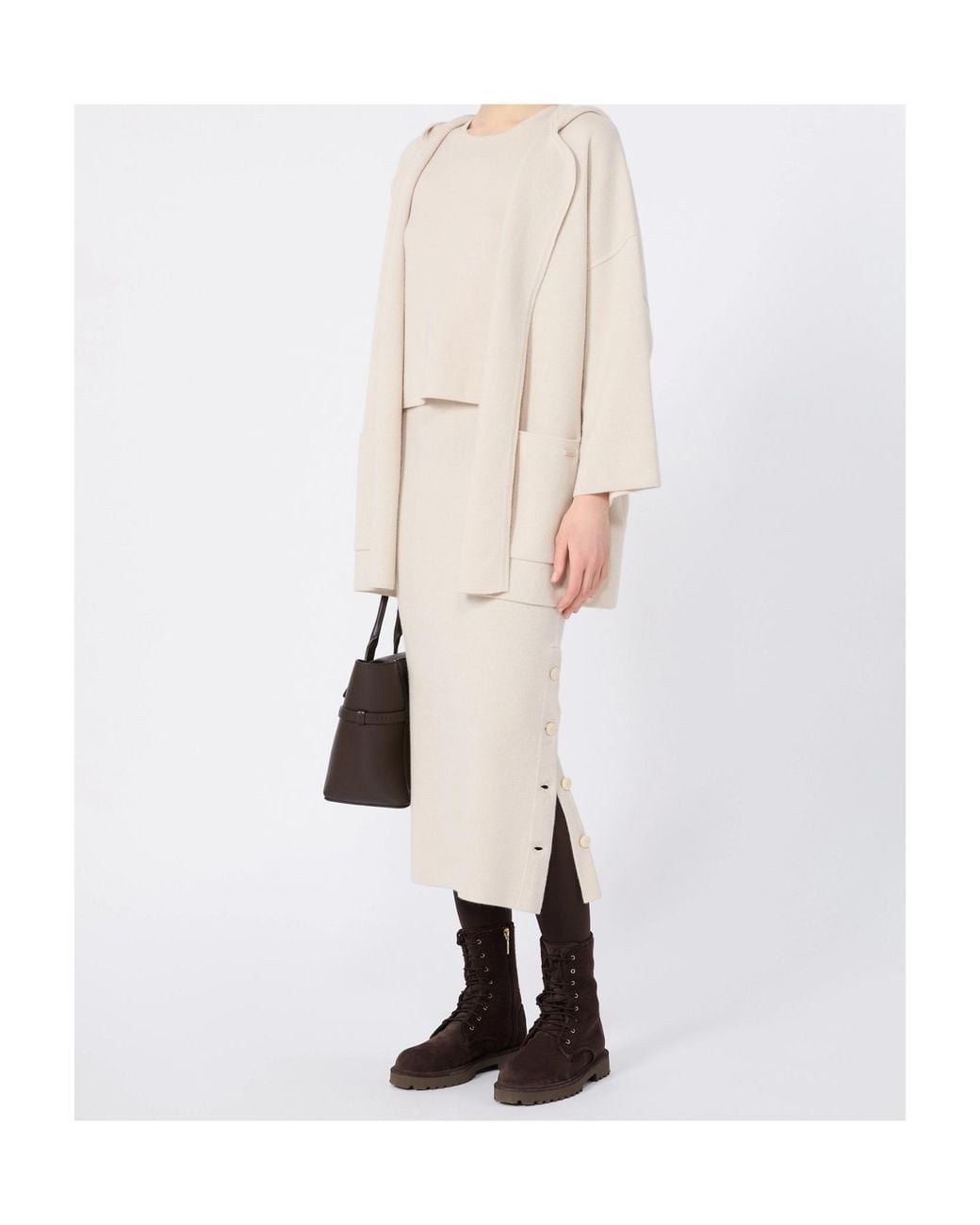 Max Mara White Elastic Waist Midi Skirt