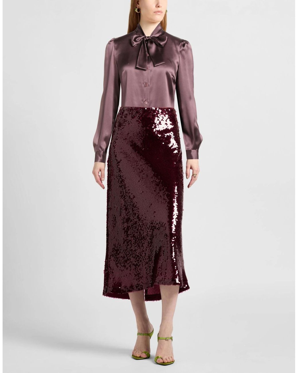 Dolce & Gabbana Purple Bow Collar Satin Long Sleeve Blouse