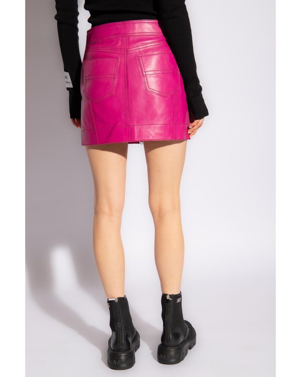 Stand Studio Pink Kaelyn Zipped Leather Skirt