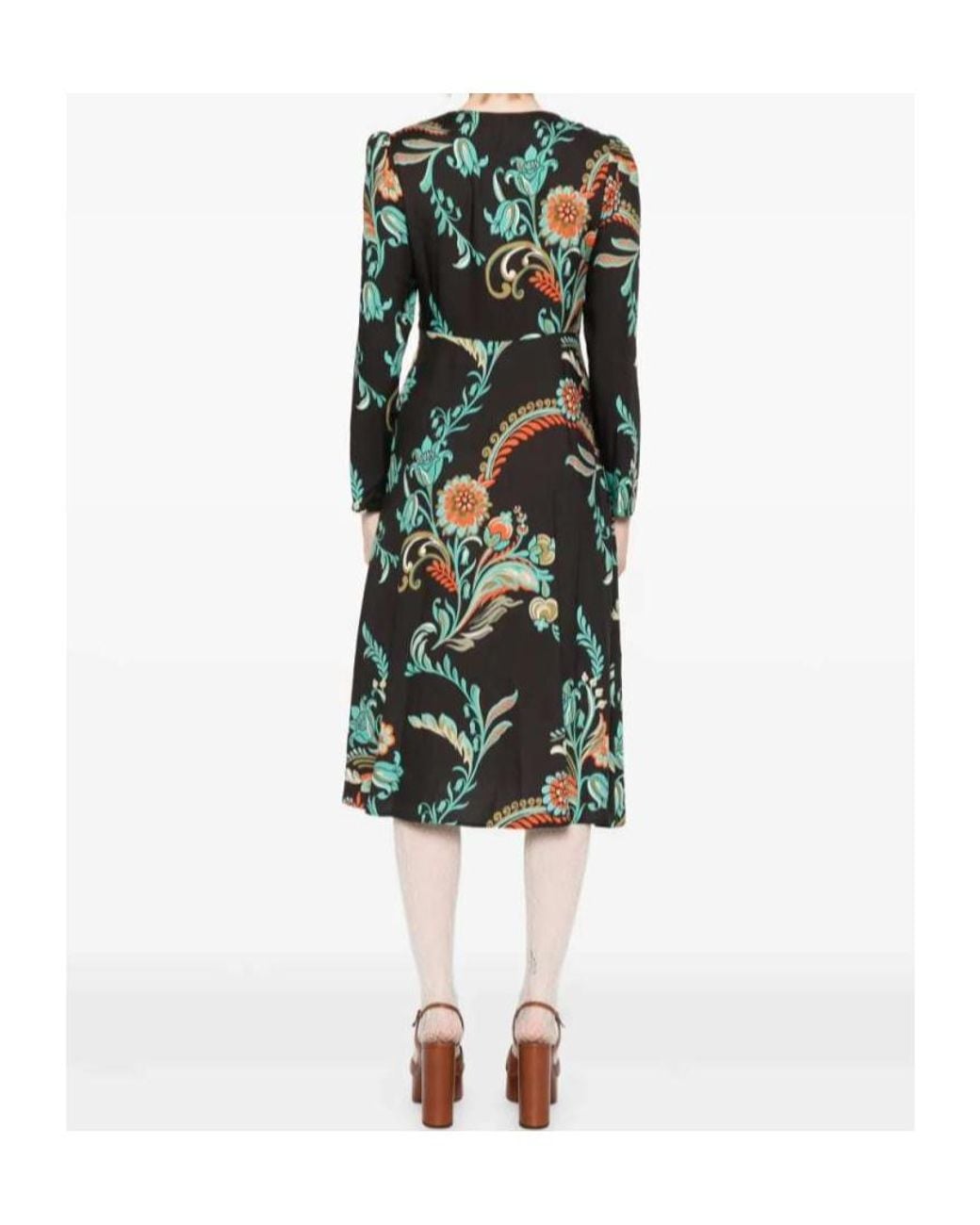 Etro Green Keyhole Neck Floral Printed Midi Dress