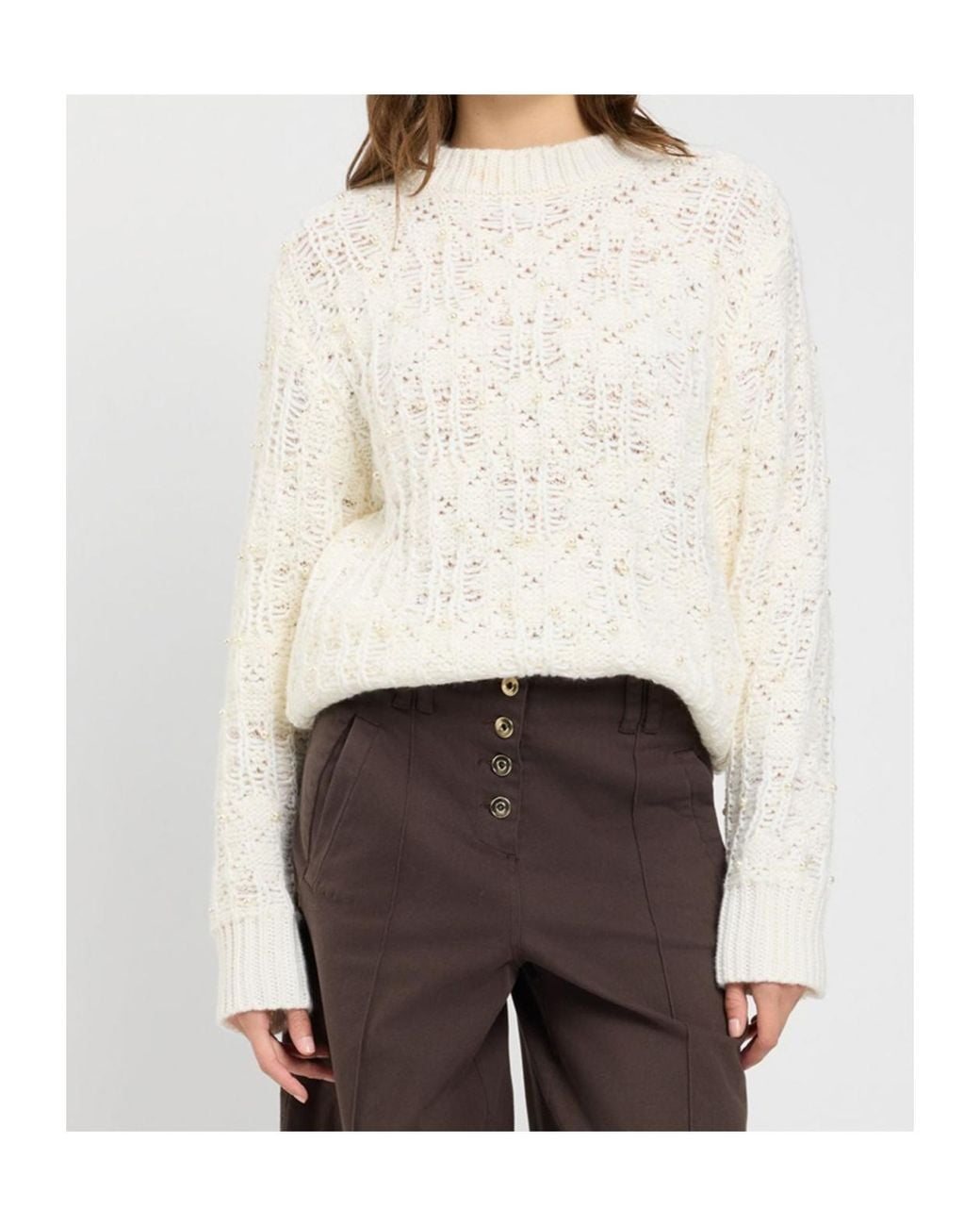 Twinset White Openwork Knit Sweater