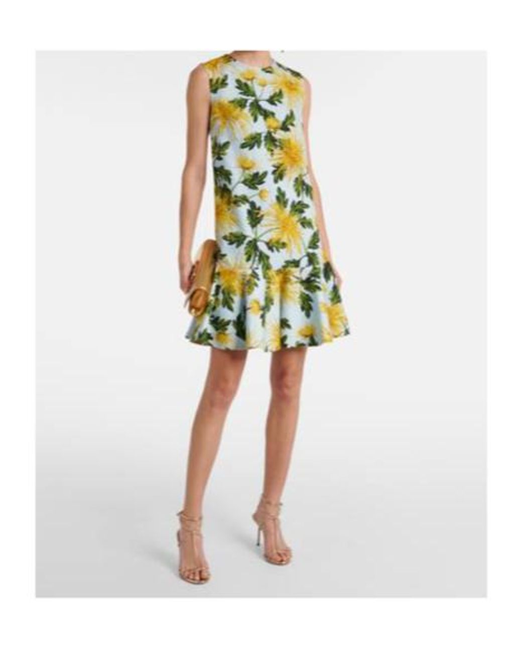 Oscar de la Renta Green Chrysanthemum Pattern Dress