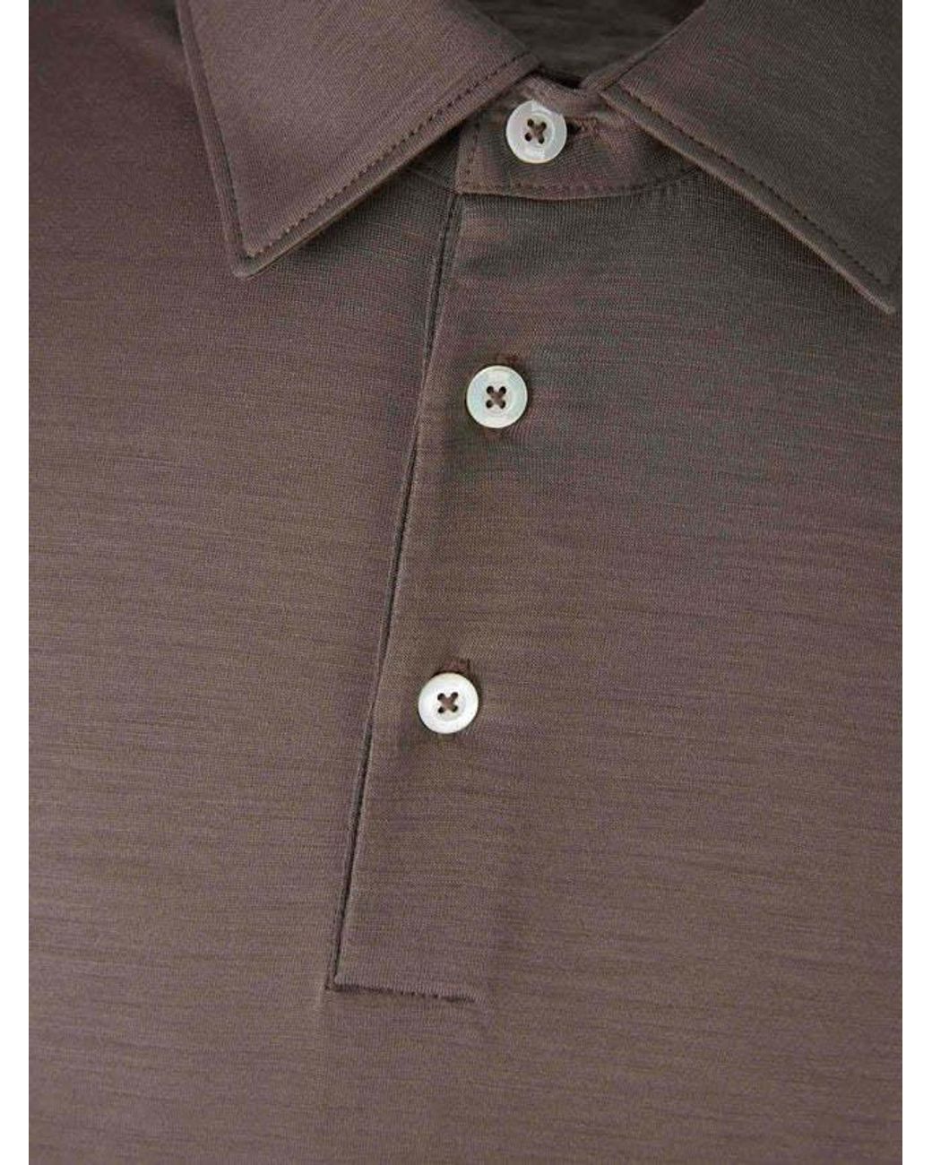 Herno Brown Button-Up Neck Long-Sleeved Polo Shirt for men