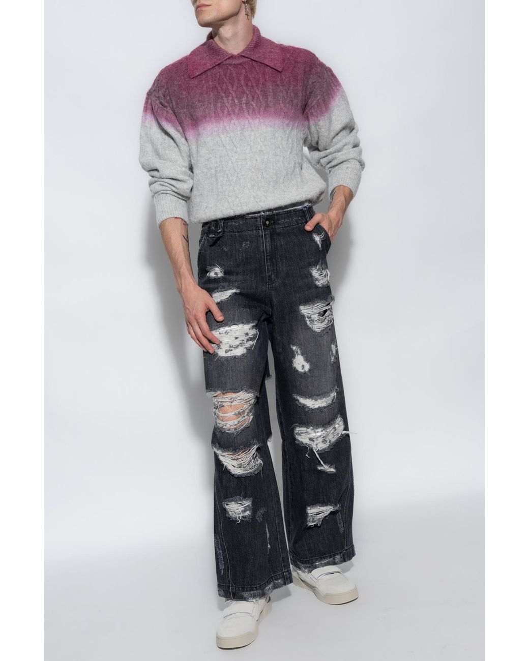 Adererror Gray Knit Sweater With Collar for men