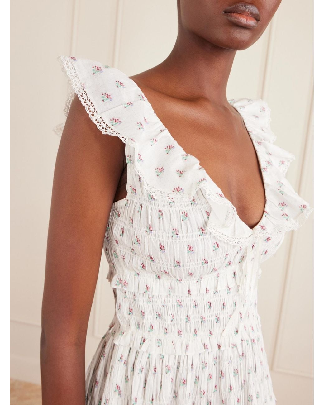 Doen White Sorina Floral-Print Midi Dress