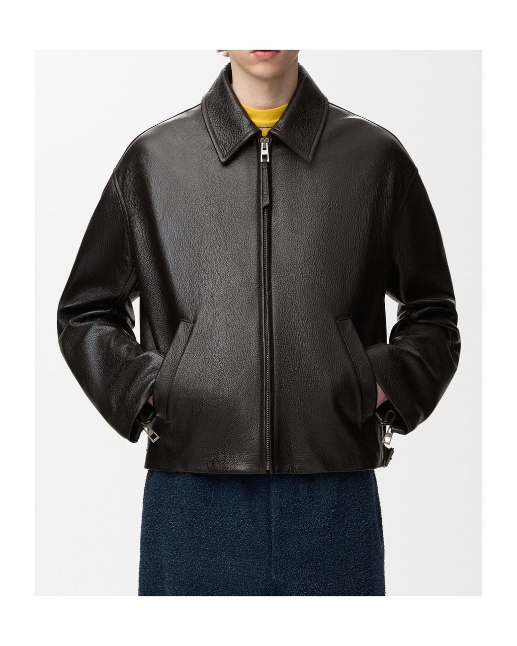 Loewe Black Long-Sleeved Zip-Up Leather Jacket for men