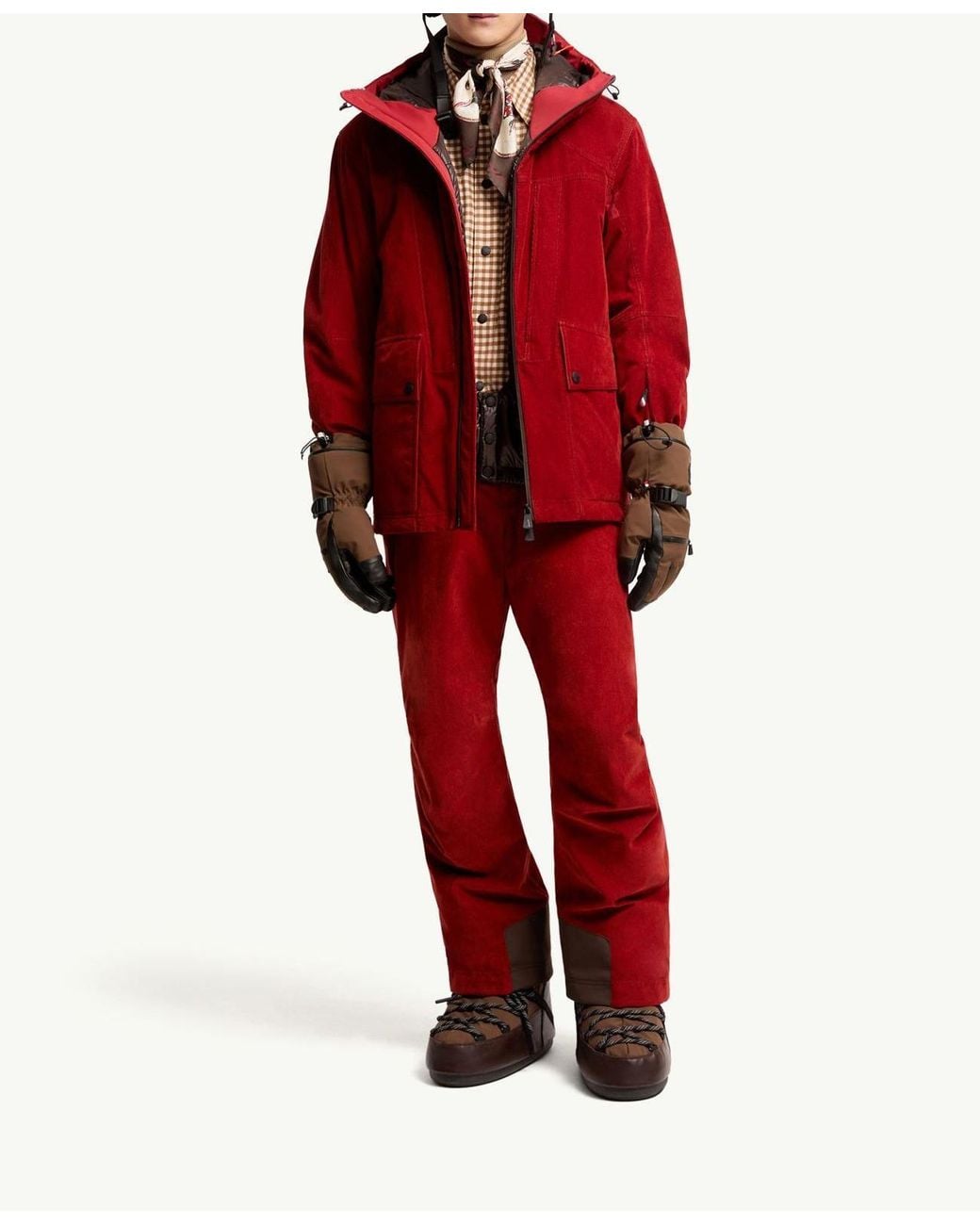 Moncler Red Airolo Corduroy Insulated Hooded Ski Jacket for men