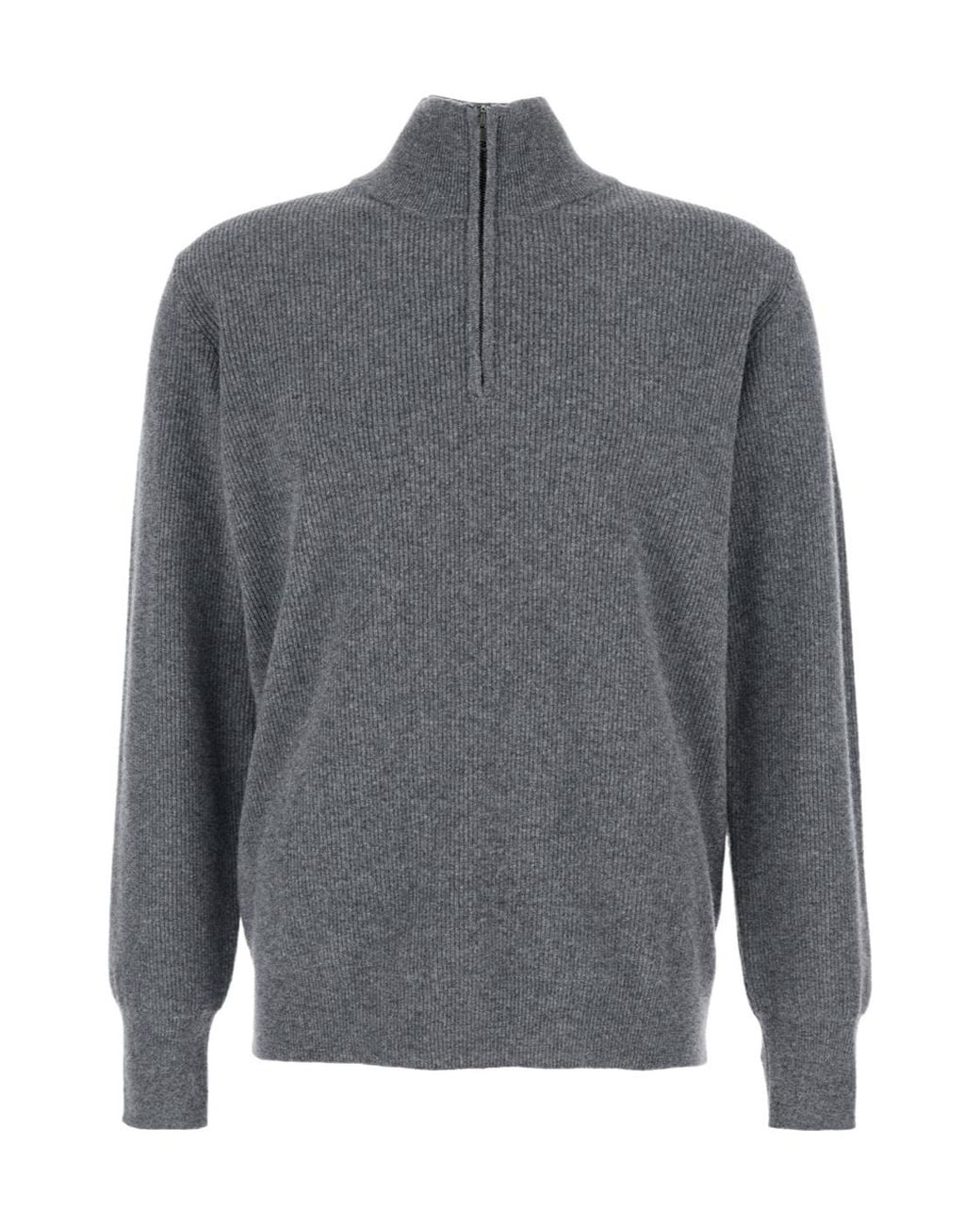 Roberto Collina Gray Ribbed Half-Zip Knitwear for men