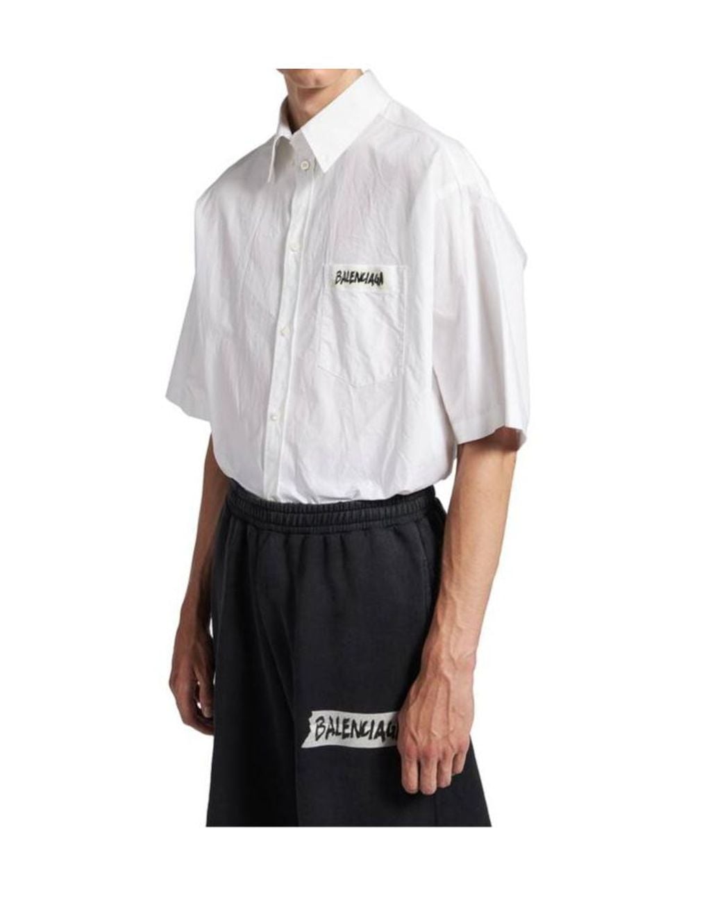 Balenciaga White Masking Tap Short-Sleeved Shirt for men