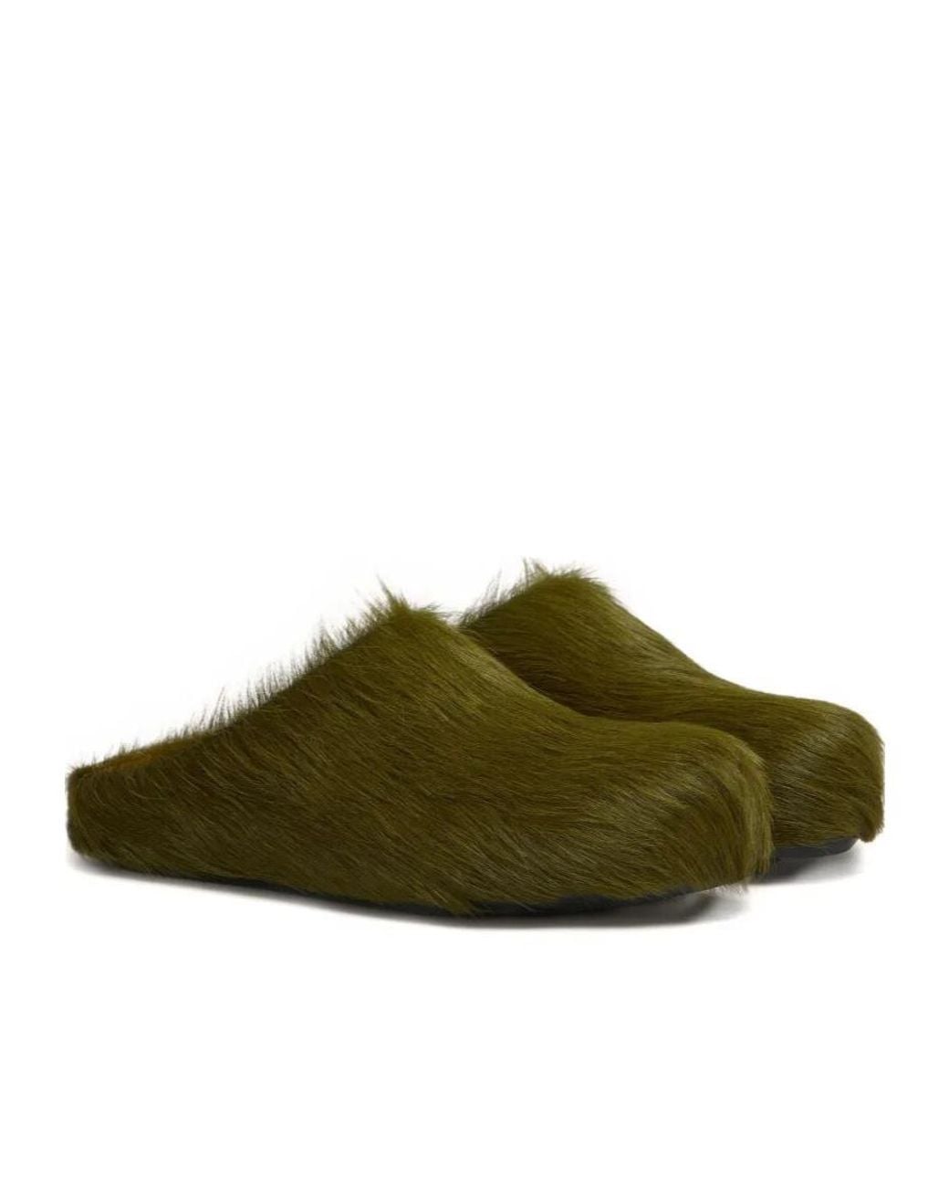 Marni Green Deep Long Hair Calfskin Fussbett Sabot