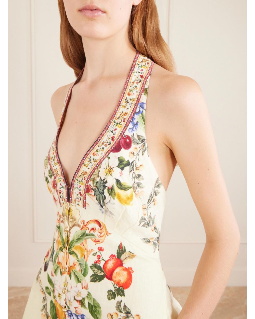 Camilla White Embellished Floral-Print Linen Playsuit