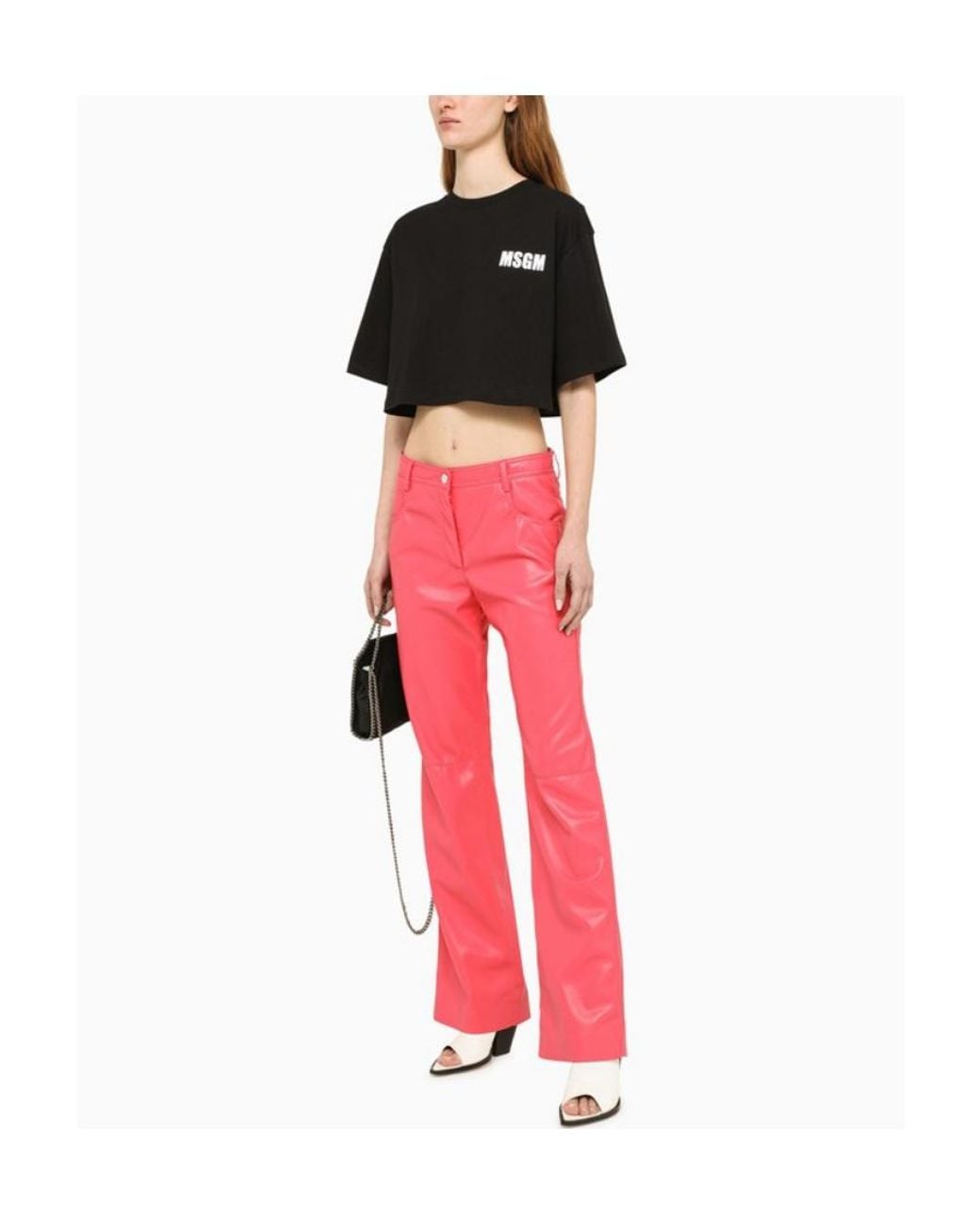 MSGM Pink Faux Leather Long Pants