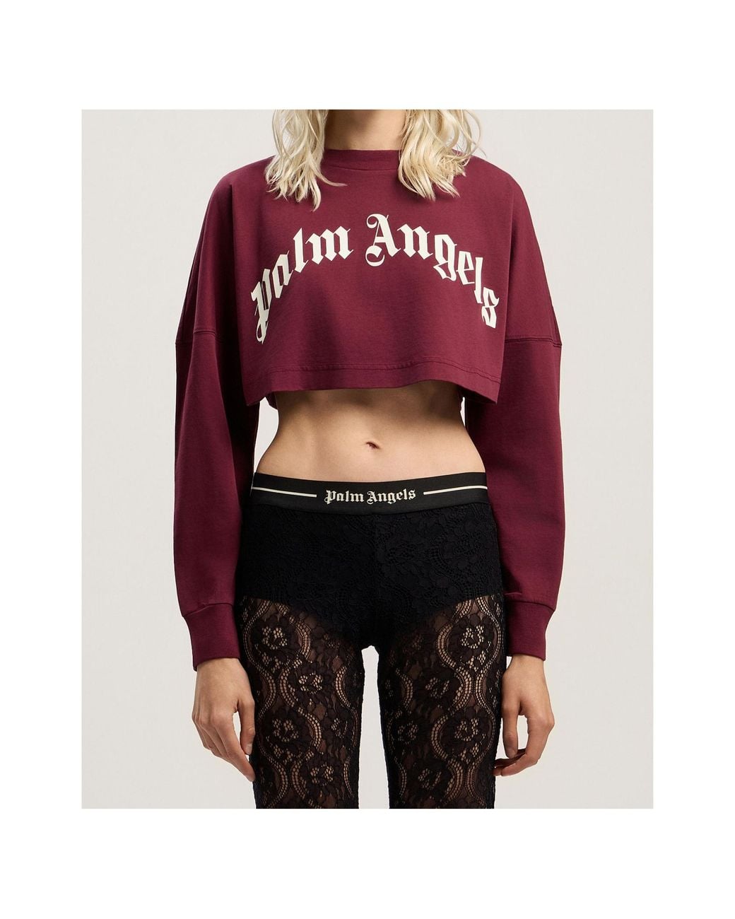 Palm Angels Red Curved Logo Printed Cropped Top