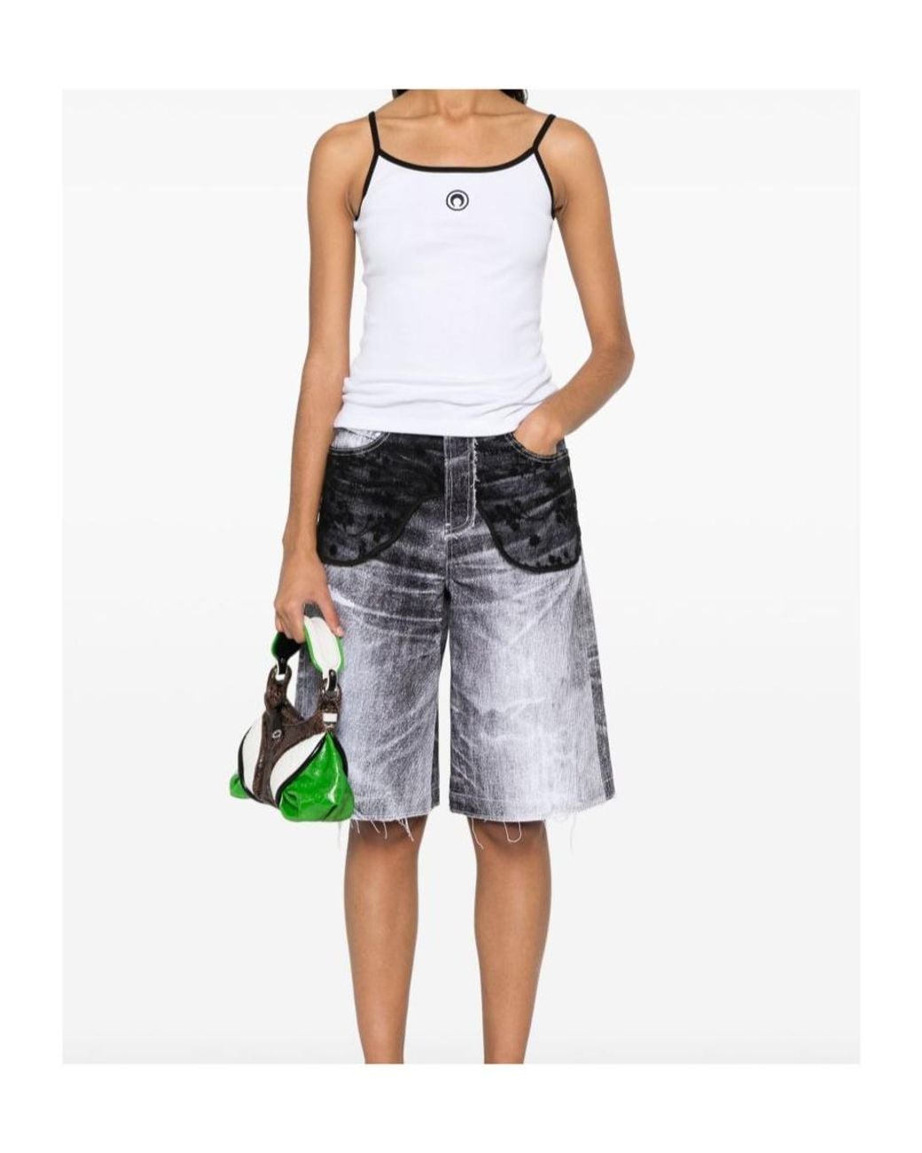 MARINE SERRE White Contrast Trim Moon Logo Ribbed Tank Top