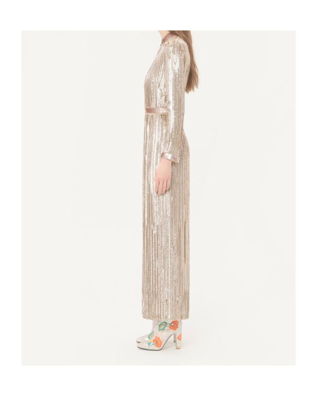 Valentino Natural Embroidered Chiffon Dress