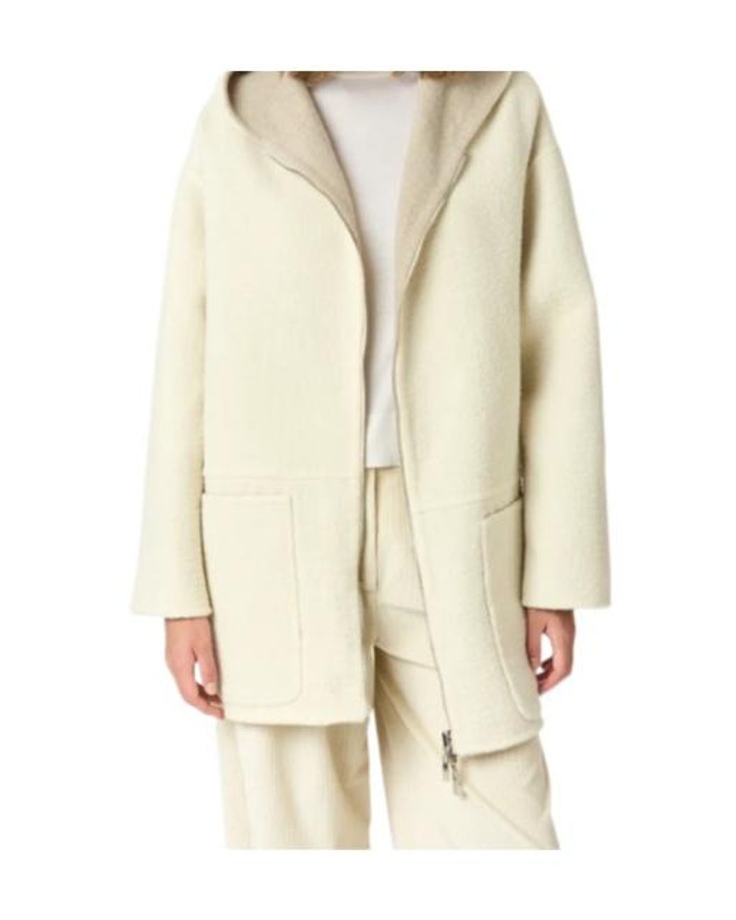 Malo White Zip-Up Hooded Coat
