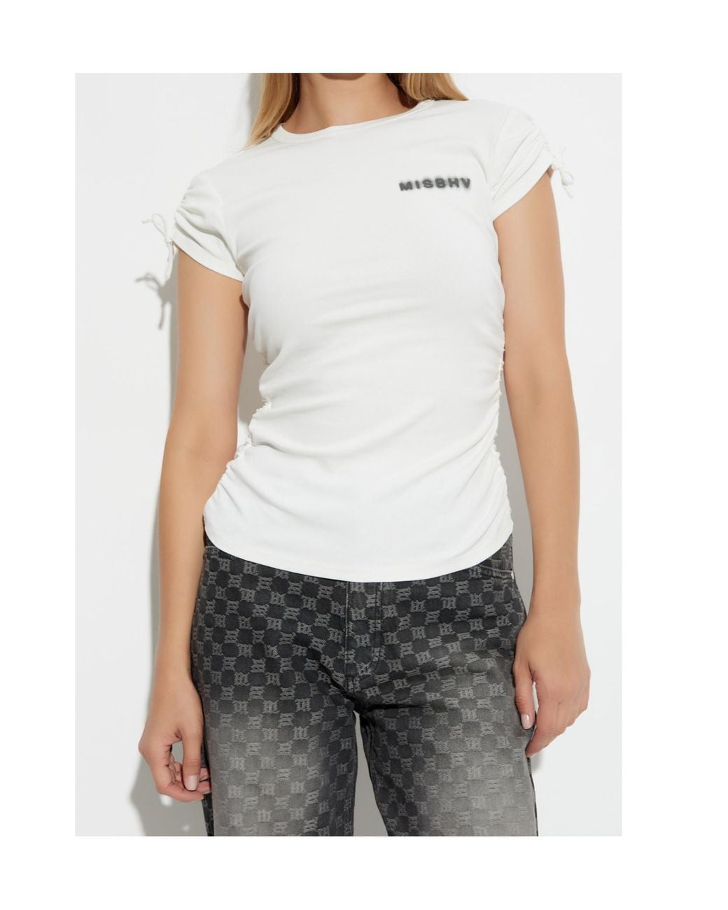 M I S B H V White Tie-Sleeves T-Shirt