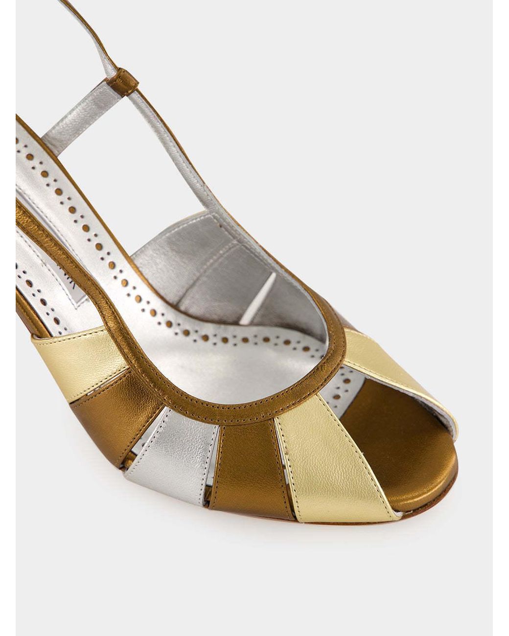 Manolo Blahnik Coludadhi Metallic Nappa Leather Ankle Strap Sandals