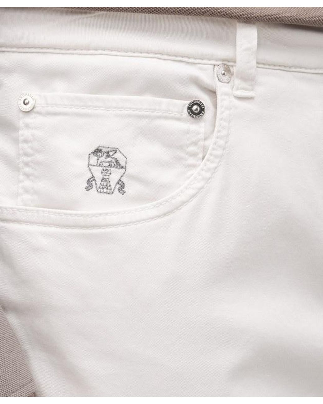 Brunello Cucinelli White Multi-Pocket Casual Pants for men