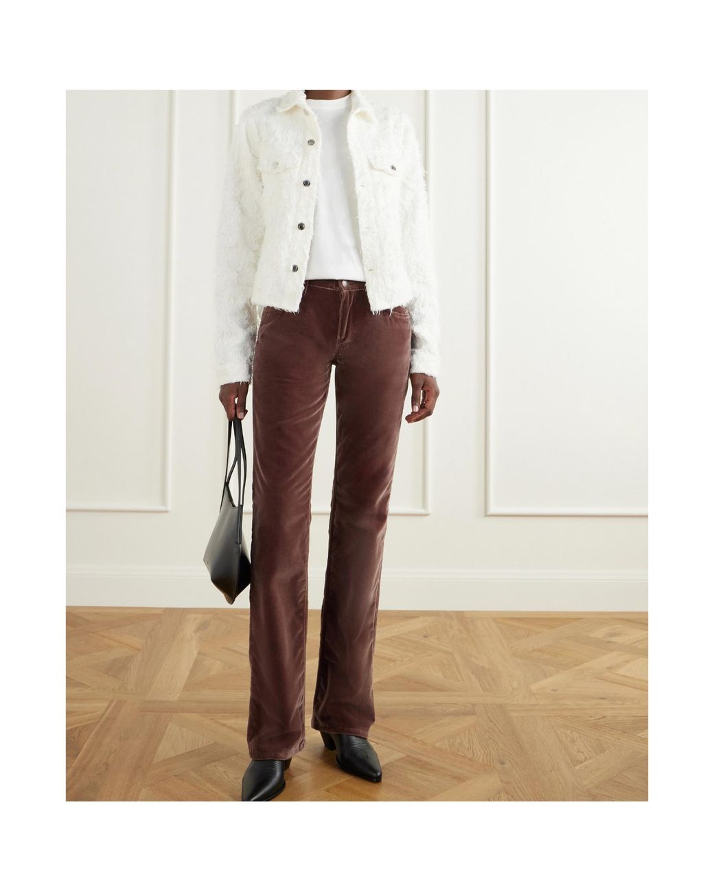 Haikure Brown Mid-Rise Straight-Leg Velvet Trousers